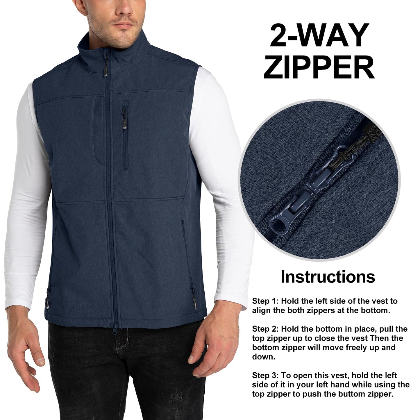 33,000ft Men's Lightweight Softshell Vest Outerwear Zip Up Fleece Lined Windproof Sleeveless Jacket for Golf Running Hiking