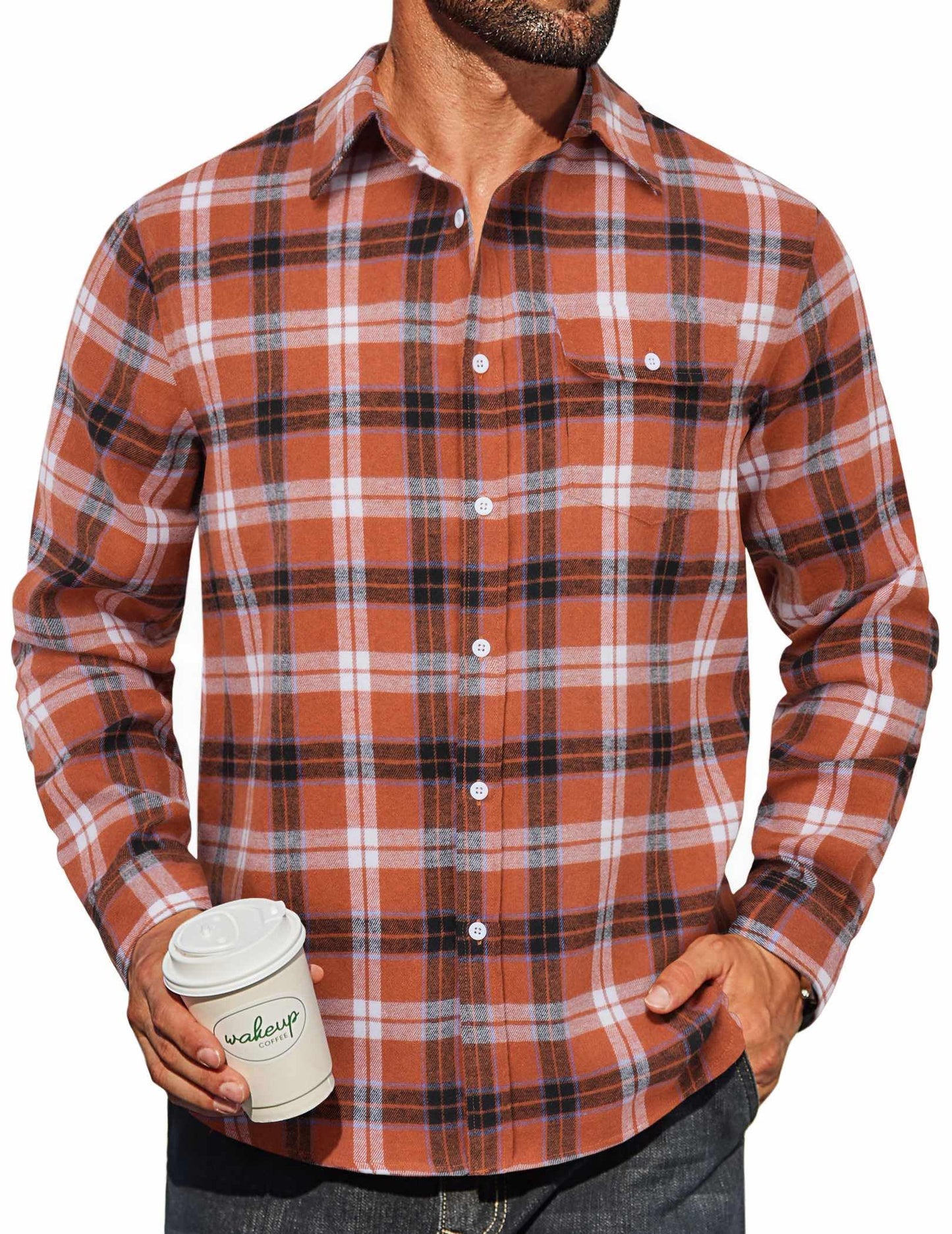 COOFANDY Mens Flannel Plaid Shirts Long Sleeve Casual Button Down Cotton Shirt with Pocket