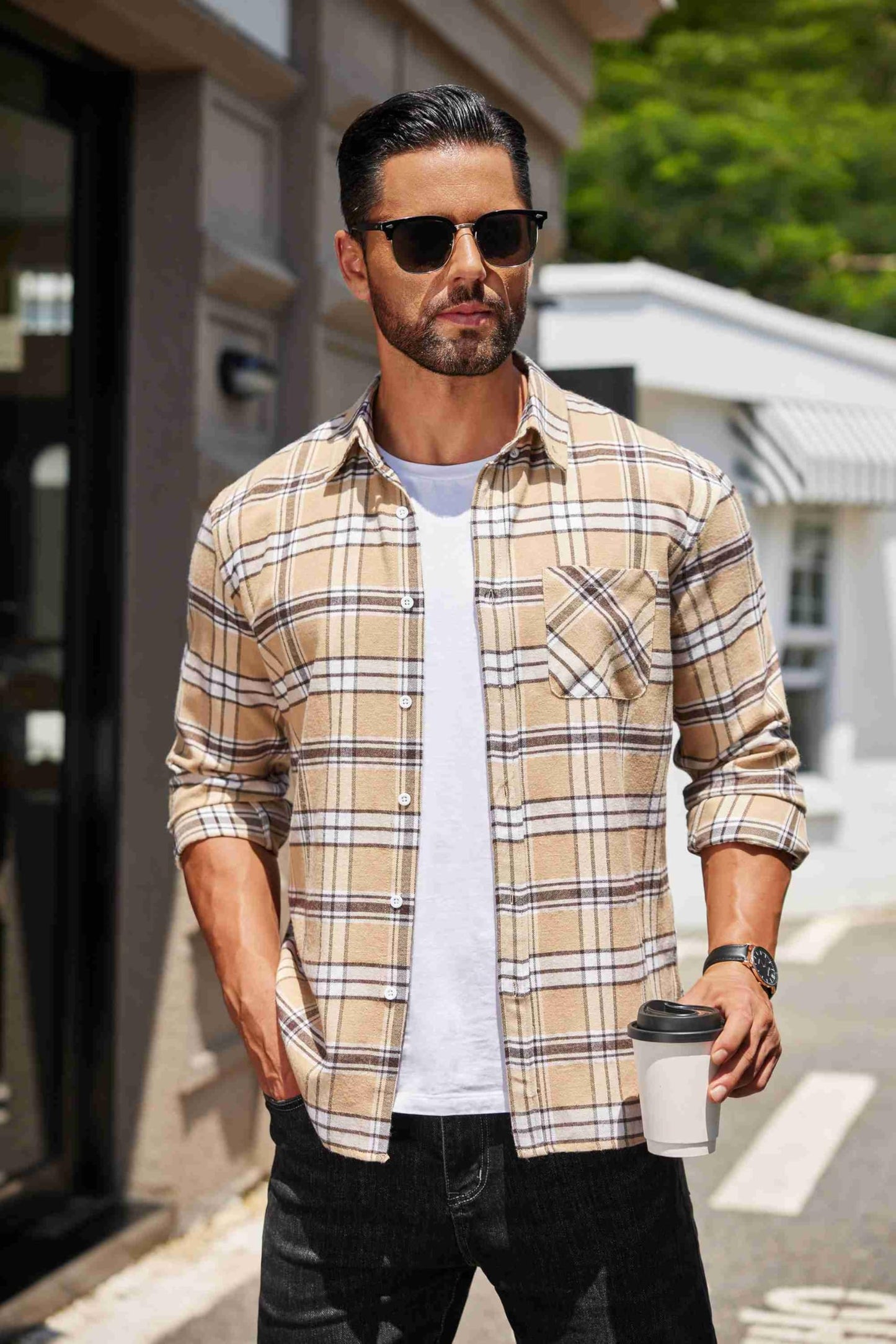 COOFANDY Mens Flannel Shirts Long Sleeve Plaid Button Down Shirt Casual Cotton Shirt with Pocket