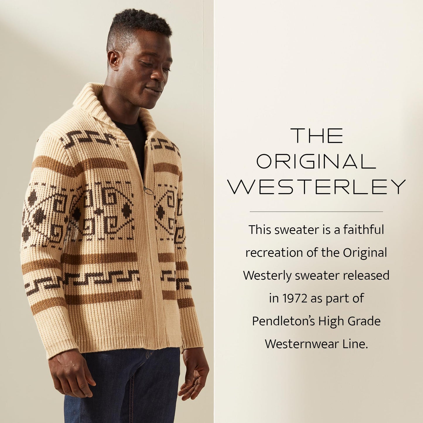 Pendleton The Original Westerley, Cardigan Sweater with Zipper and Metal Ring Loop, 100% Virgin Wool, Sweaters for Men
