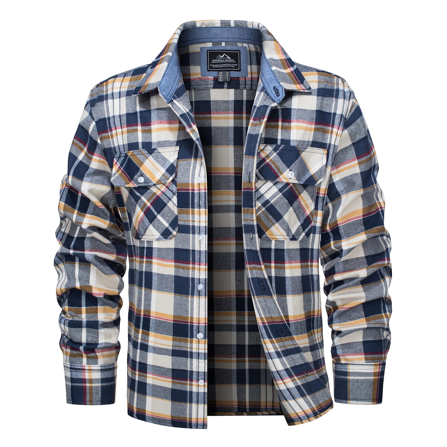MAGCOMSEN Men's Flannel Shirts Cotton Long Sleeve Plaid Shirt Casual Fashion Button Up Shirts Jackets with 2 Pockets
