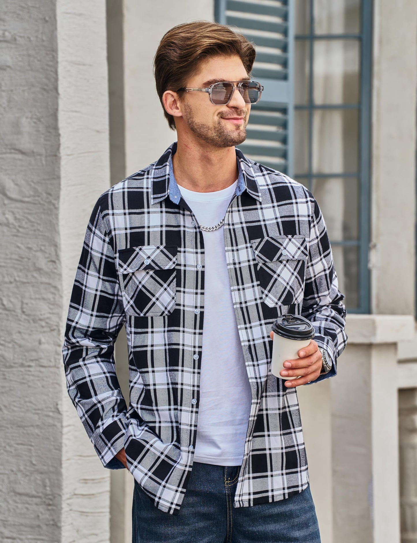 MAGNIVIT Men's Flannel Shirts Cotton Long Sleeve Plaid Casual Button Down Soft Comfortable Shirt for Men