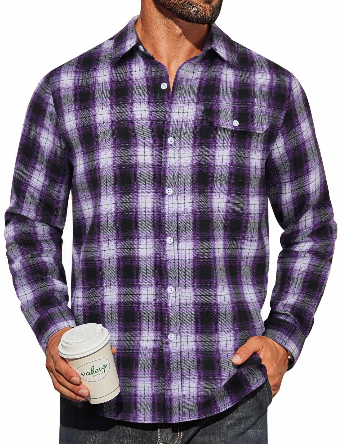 COOFANDY Mens Flannel Plaid Shirts Long Sleeve Casual Button Down Cotton Shirt with Pocket