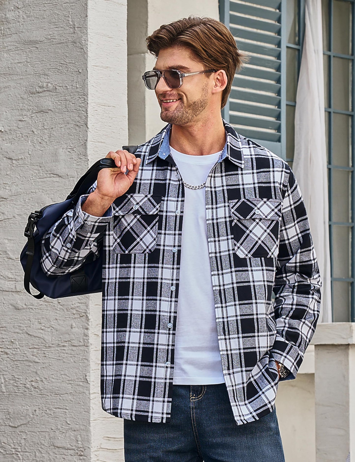MAGNIVIT Men's Flannel Shirts Cotton Long Sleeve Plaid Casual Button Down Soft Comfortable Shirt for Men