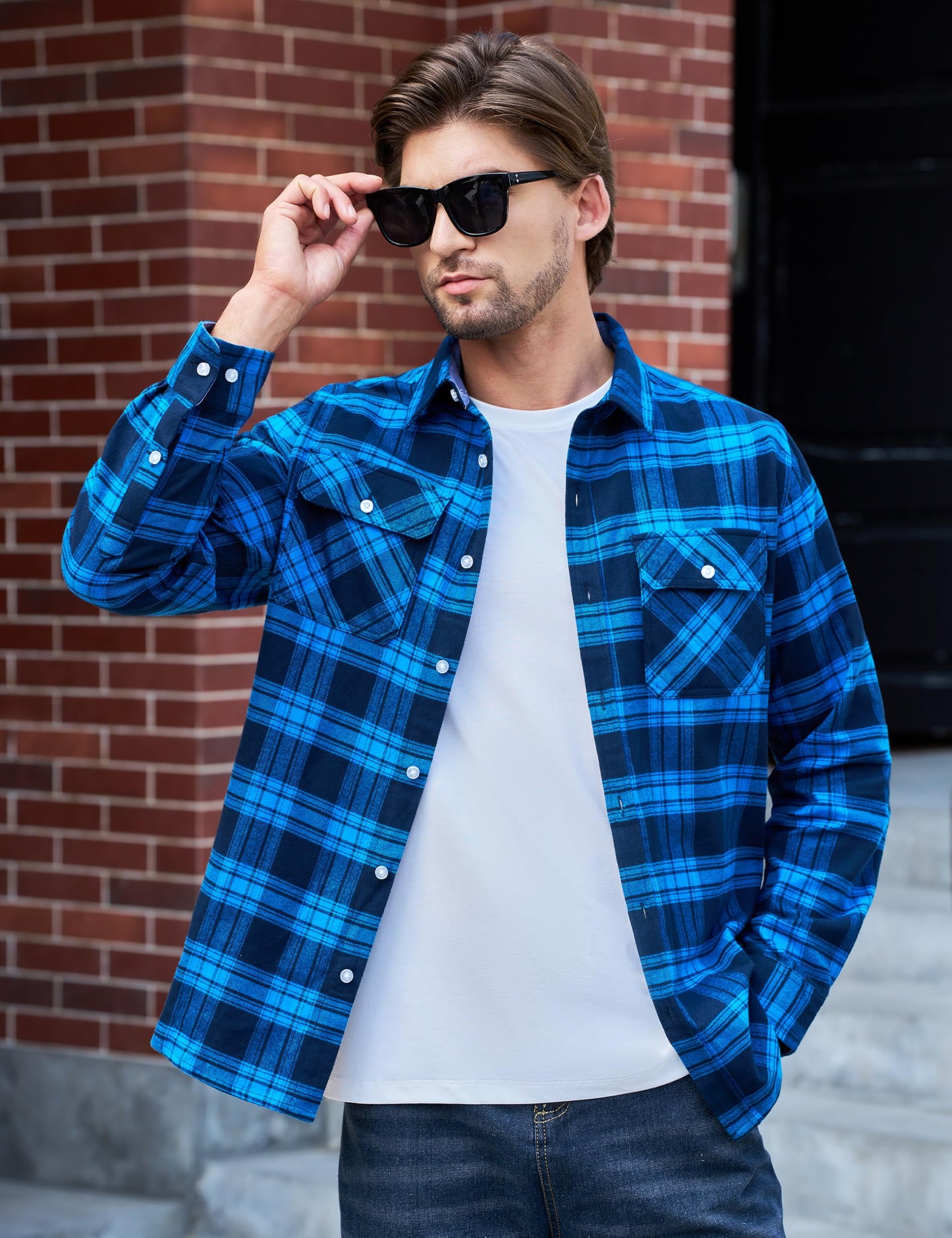 MAGNIVIT Men's Flannel Shirts Cotton Long Sleeve Plaid Casual Button Down Soft Comfortable Shirt for Men