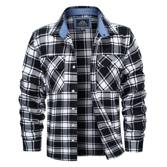 MAGCOMSEN Men's Flannel Shirts Cotton Long Sleeve Plaid Shirt Casual Fashion Button Up Shirts Jackets with 2 Pockets