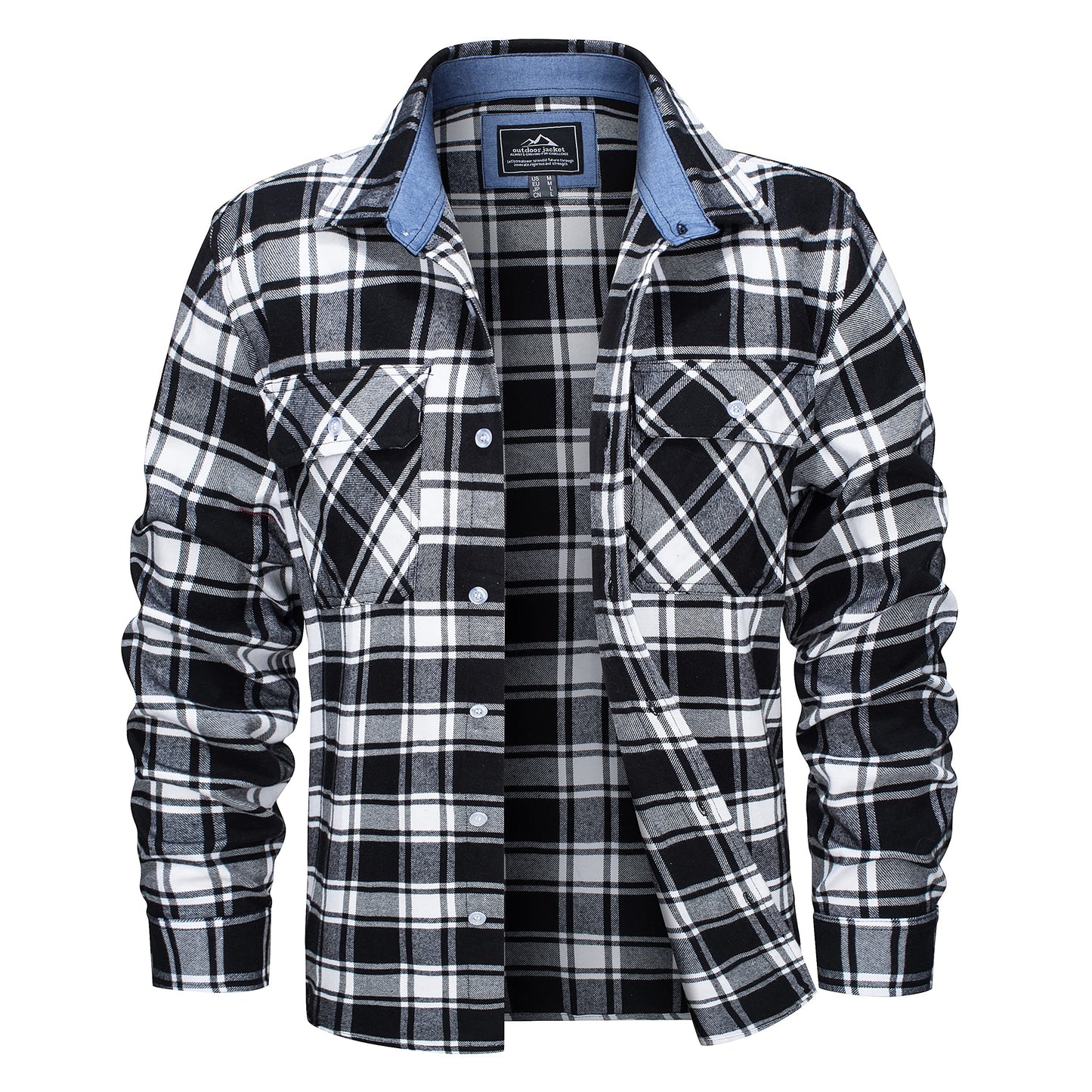 MAGCOMSEN Men's Flannel Shirts Cotton Long Sleeve Plaid Shirt Casual Fashion Button Up Shirts Jackets with 2 Pockets