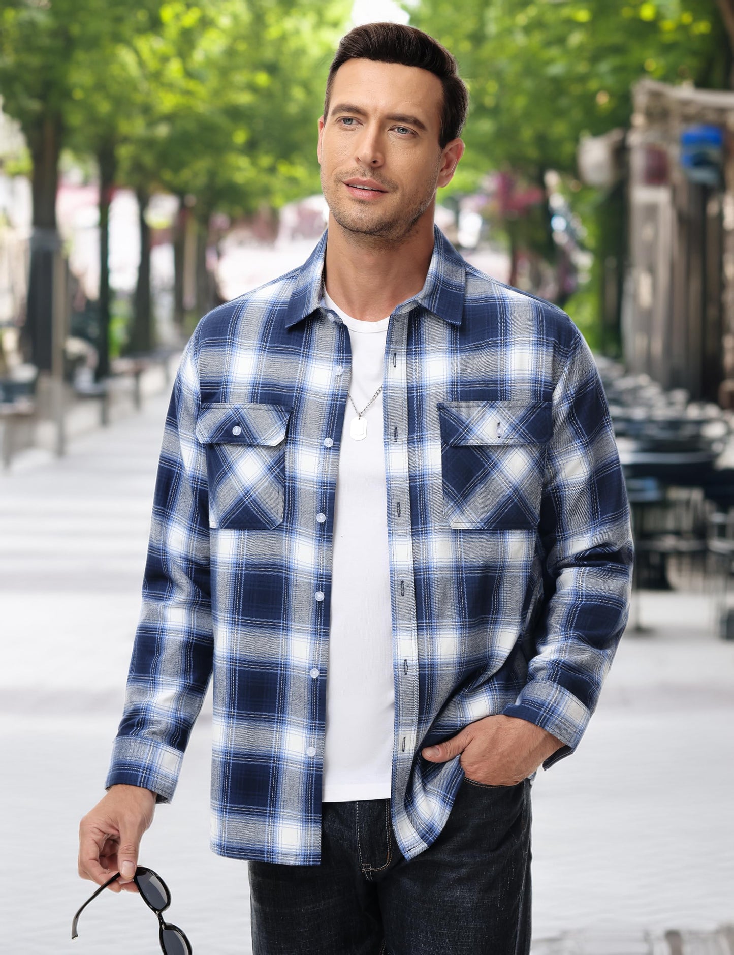 MAGNIVIT Men's Flannel Shirts Cotton Long Sleeve Plaid Casual Button Down Soft Comfortable Shirt for Men