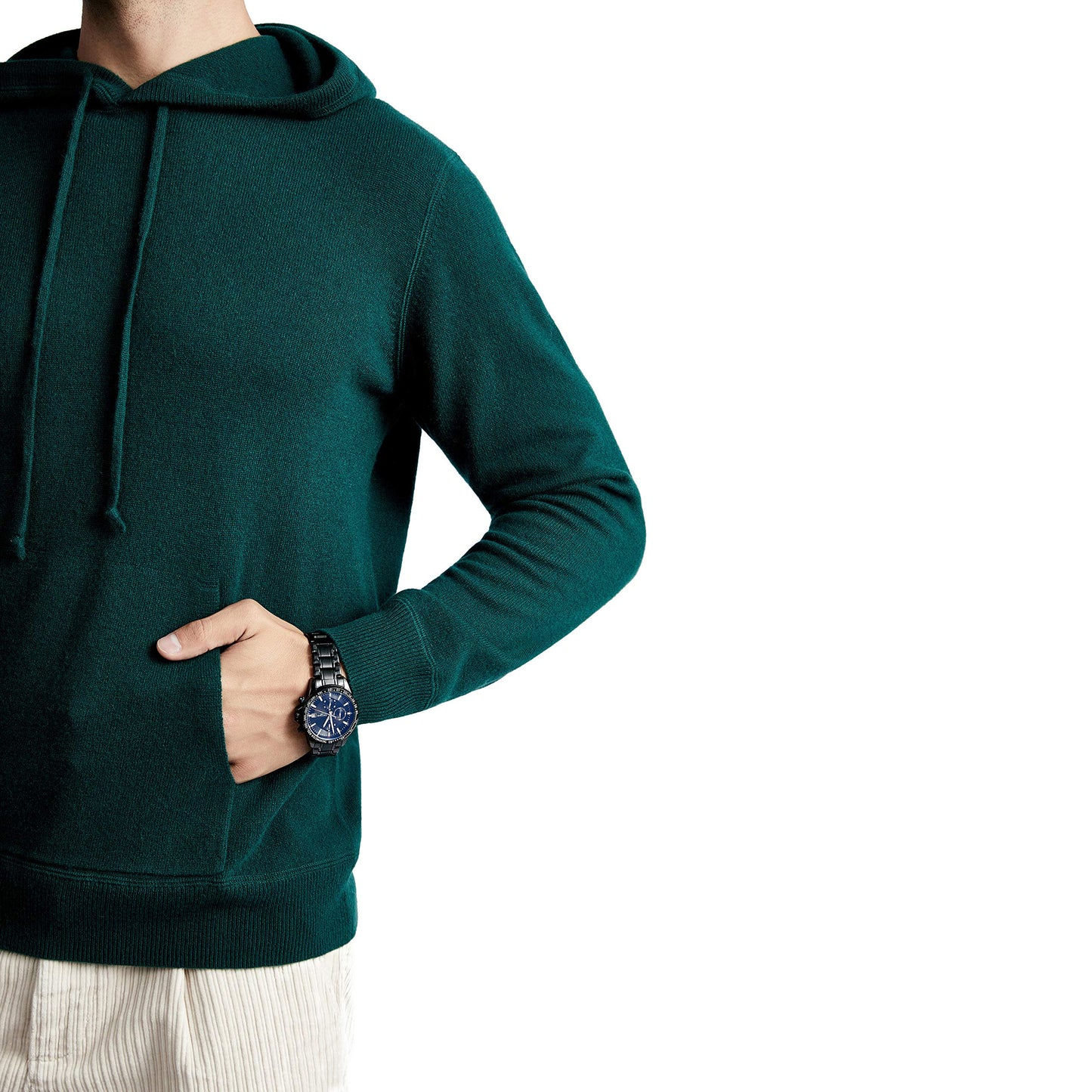 BEYOND FASHION Men's Sweater Pocket Hoodie Pullover - 100% Pure Cashmere