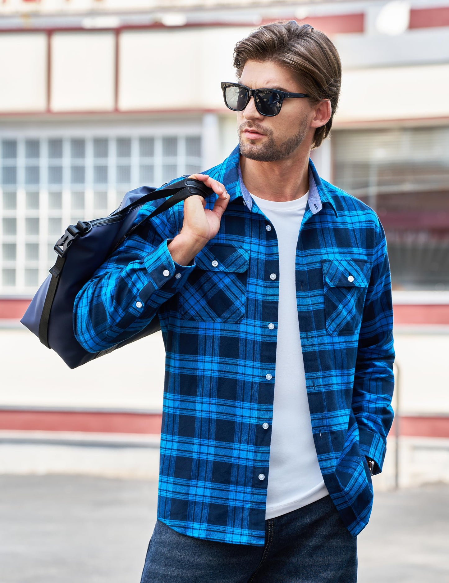 MAGNIVIT Men's Flannel Shirts Cotton Long Sleeve Plaid Casual Button Down Soft Comfortable Shirt for Men