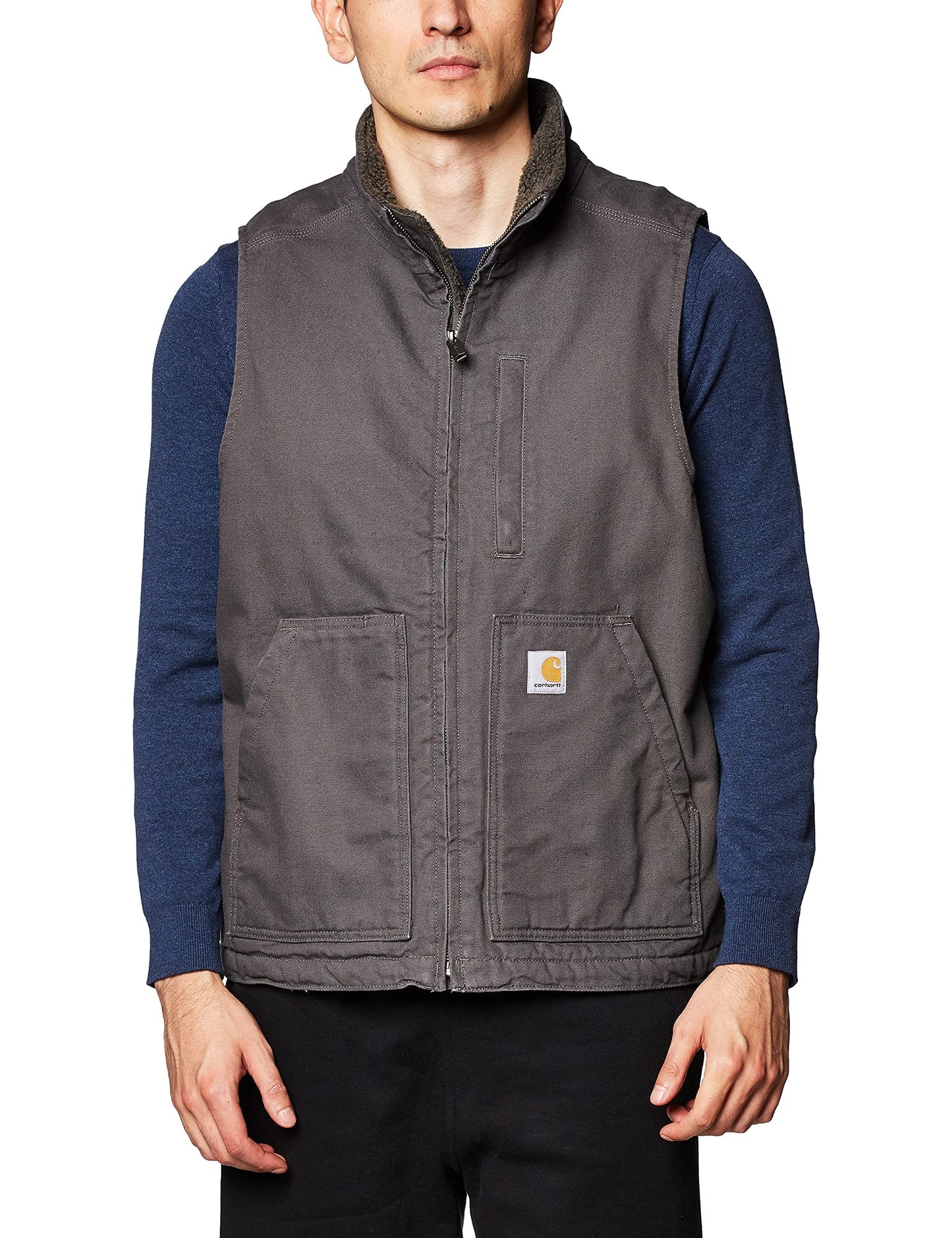 Carhartt Men's 104277 Washed Duck Mock Neck Vest - Sherpa Lined