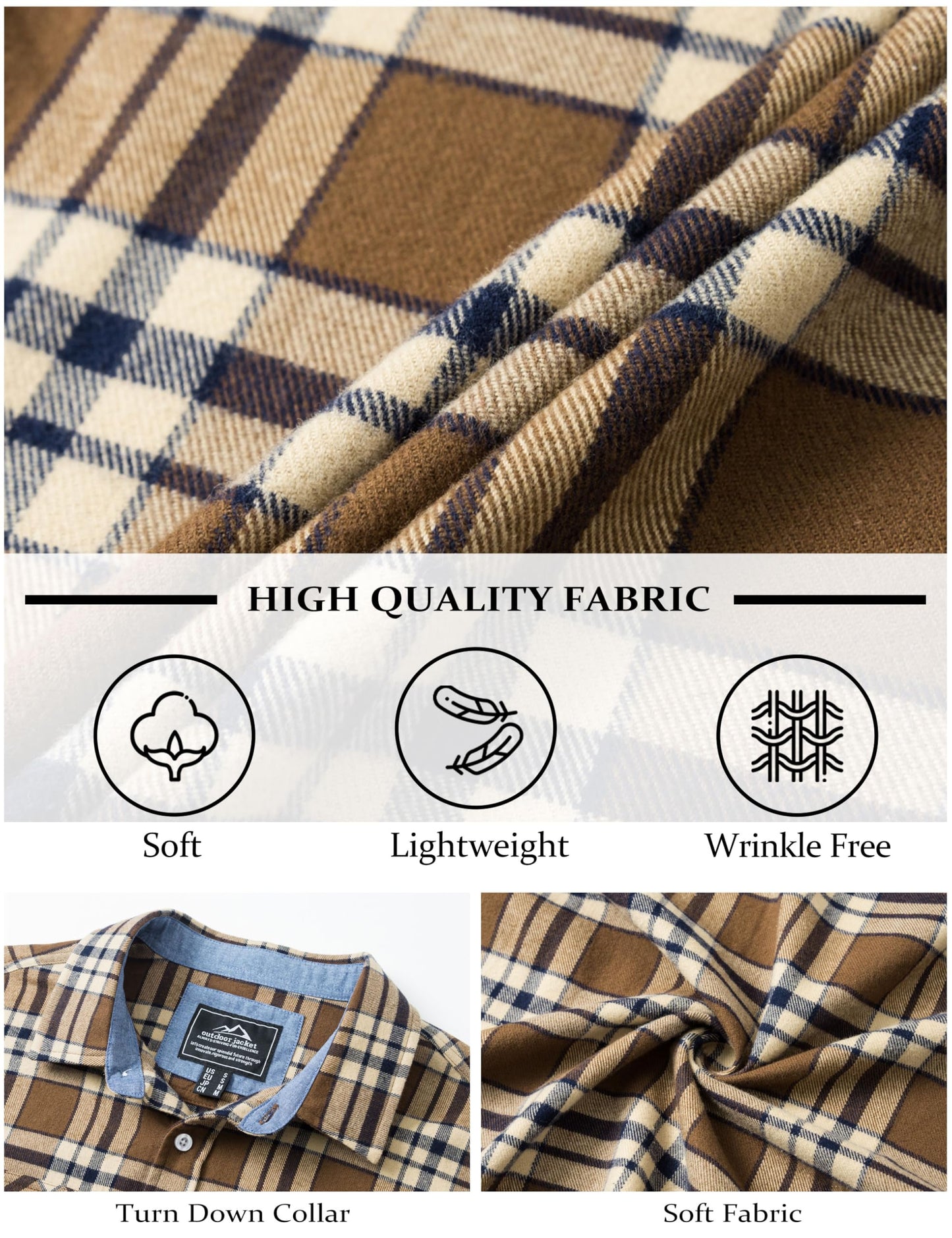 MAGCOMSEN Men's Flannel Shirts Cotton Long Sleeve Plaid Shirt Casual Fashion Button Up Shirts Jackets with 2 Pockets