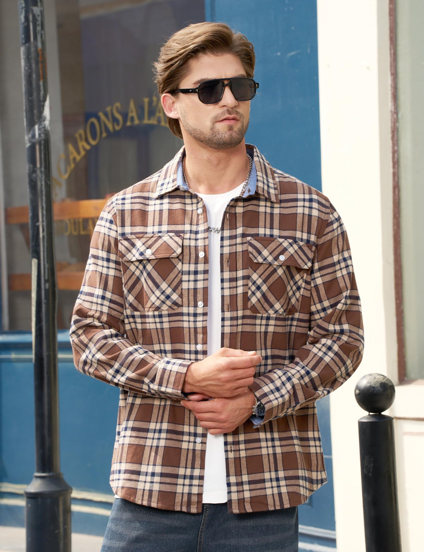 MAGNIVIT Men's Flannel Shirts Cotton Long Sleeve Plaid Casual Button Down Soft Comfortable Shirt for Men