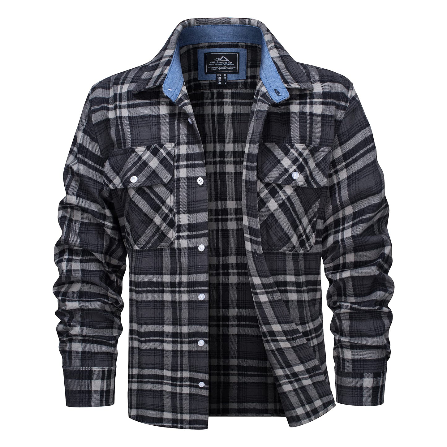 MAGCOMSEN Men's Flannel Shirts Cotton Long Sleeve Plaid Shirt Casual Fashion Button Up Shirts Jackets with 2 Pockets