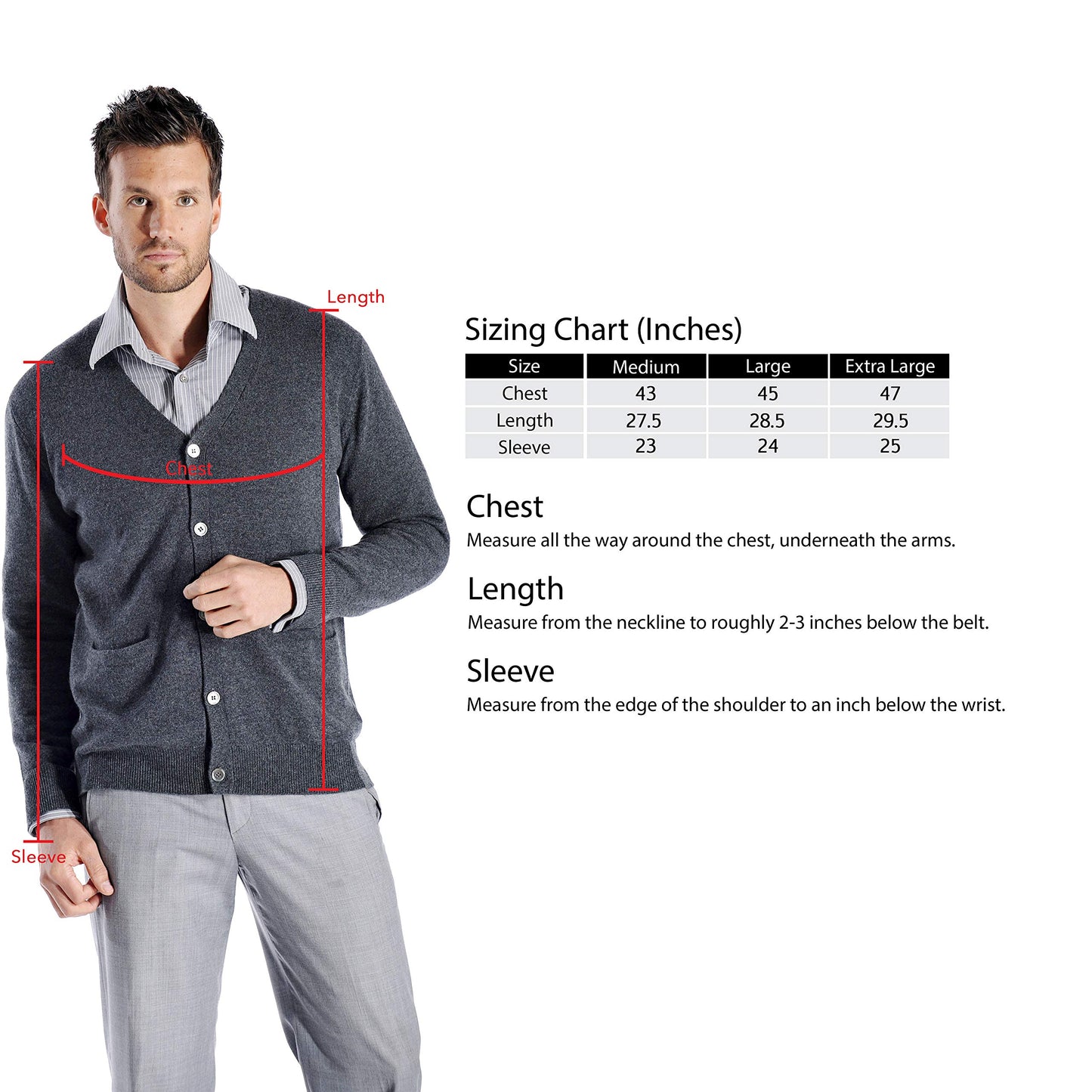 Cashmere Boutique Men's 100% Pure Cashmere Front Button Long Sleeve Cardigan Sweater