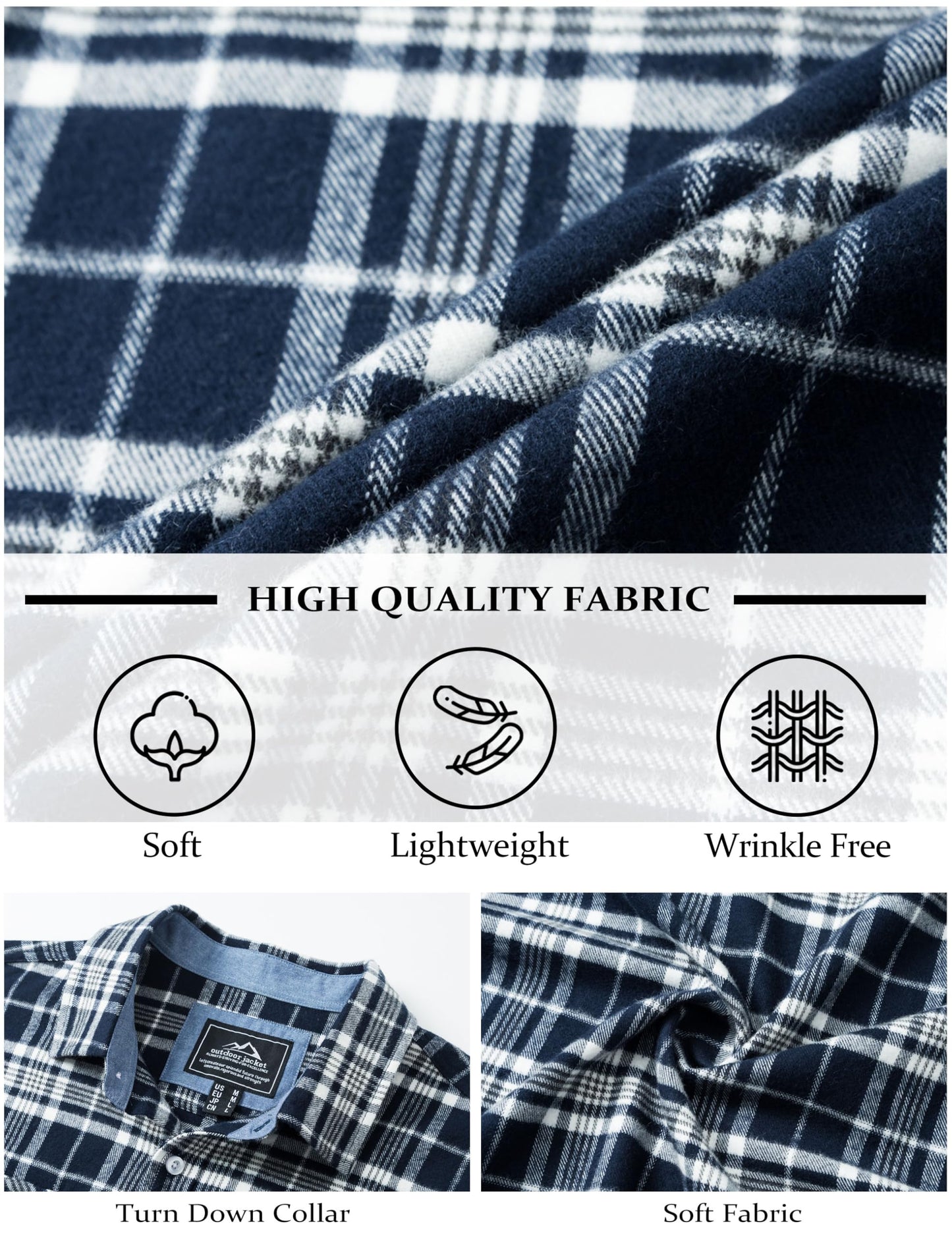 MAGCOMSEN Men's Flannel Shirts Cotton Long Sleeve Plaid Shirt Casual Fashion Button Up Shirts Jackets with 2 Pockets