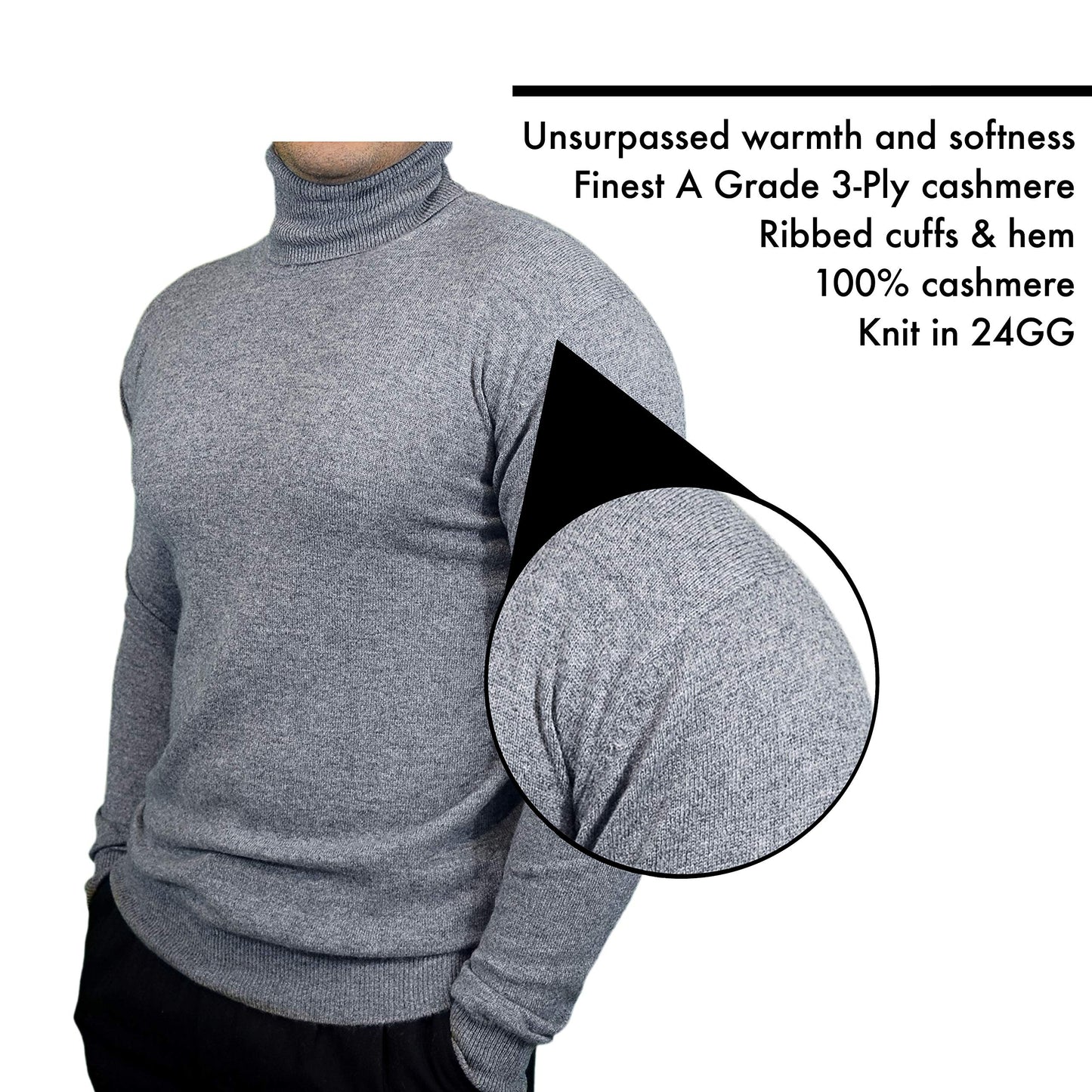 Cashmere Boutique 100% Pure Cashmere Turtleneck Sweater Men - Pullover, Slim Fit, Soft and Warm Long Sleeve Sweater