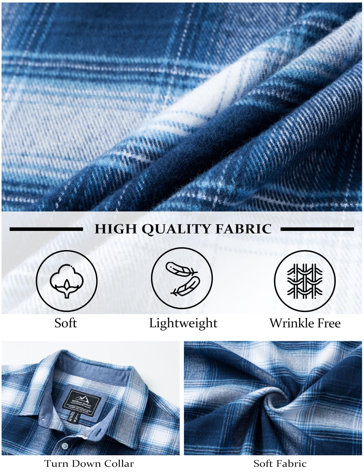 MAGCOMSEN Men's Flannel Shirts Cotton Long Sleeve Plaid Shirt Casual Fashion Button Up Shirts Jackets with 2 Pockets