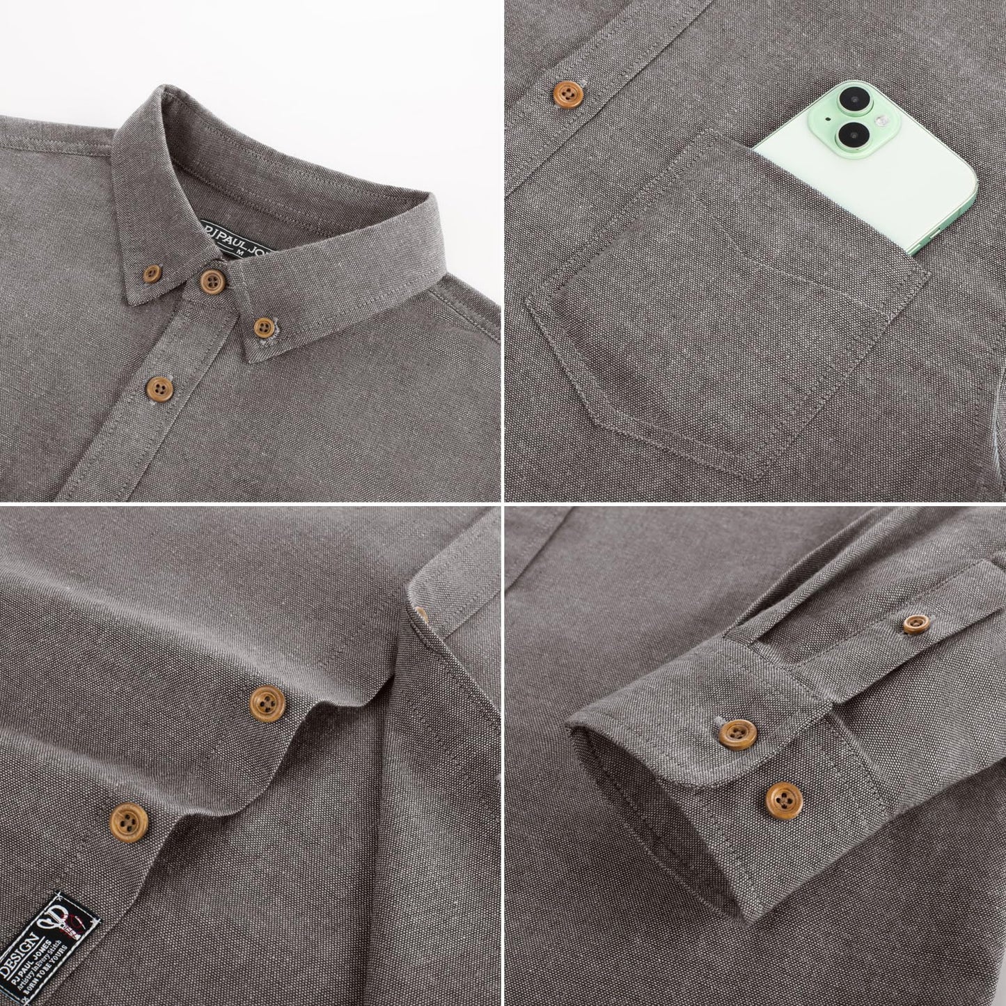PJ PAUL JONES Mens Classic Fit Linen-Cotton Shirt Button Down Long Sleeve Casual Business Shirts