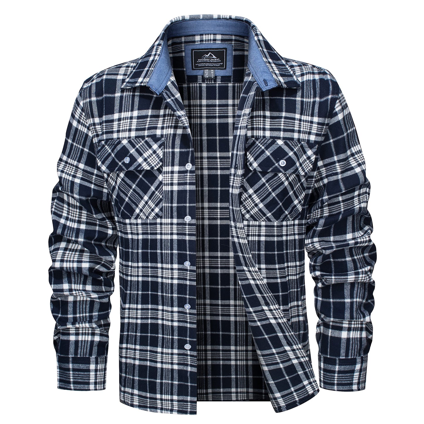 MAGCOMSEN Men's Flannel Shirts Cotton Long Sleeve Plaid Shirt Casual Fashion Button Up Shirts Jackets with 2 Pockets